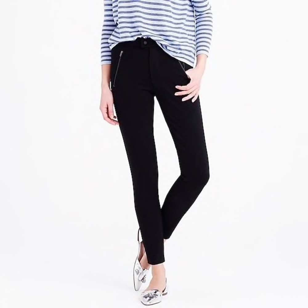 J. Crew Classic Black Zipper Ponte Knit Skinny Ankle Pants Size 12R